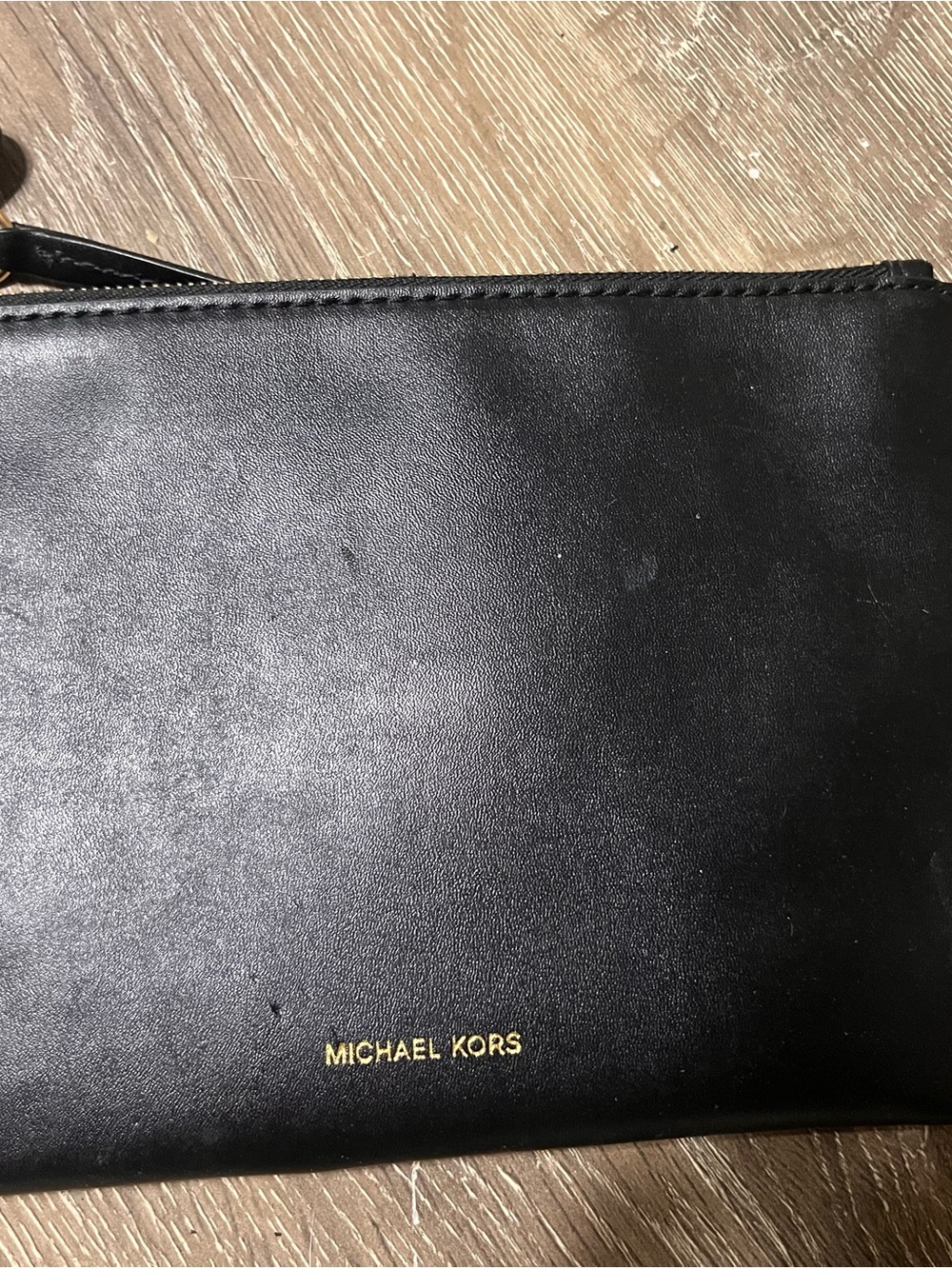 Michael Kors Black Leather Toiletry Pouch with Gold Logo